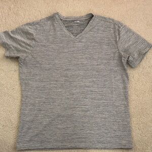Performance SPF 40 Gray Striped Men's V-Neck Tee